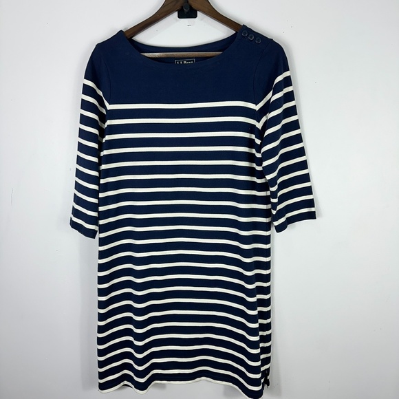 L.L. Bean Dresses & Skirts - LL Bean Heritage Mariner Dress Womens Medium Petite Blue Striped Nautical Preppy